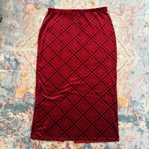 Vintage 90s black and red plaid velvet maxi skirt